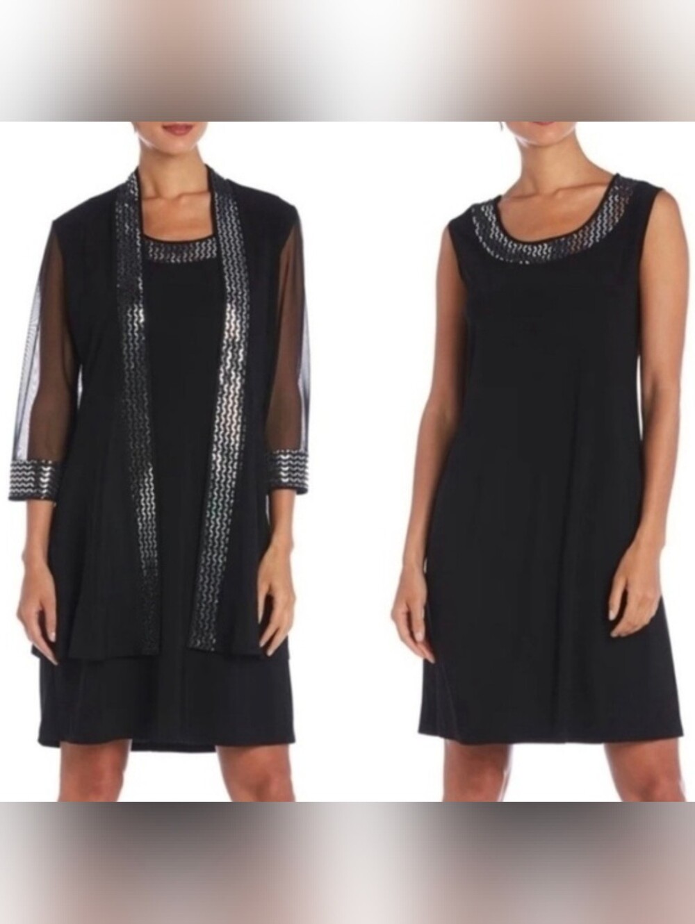 Navy Embellished Sheer Sleeve Dress